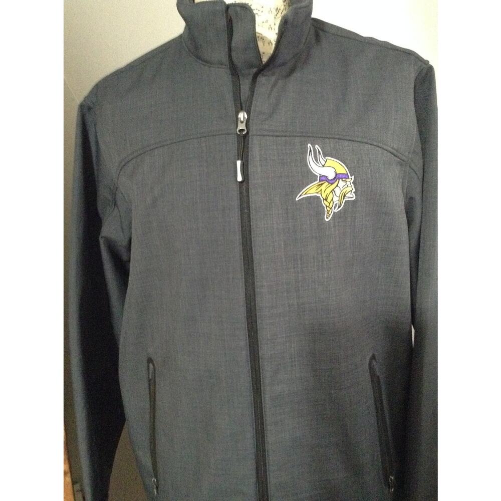 NFL Minnesota Vikings Softshell Jacket Mens XL Gray Full Zip Fleece Lined Coat
